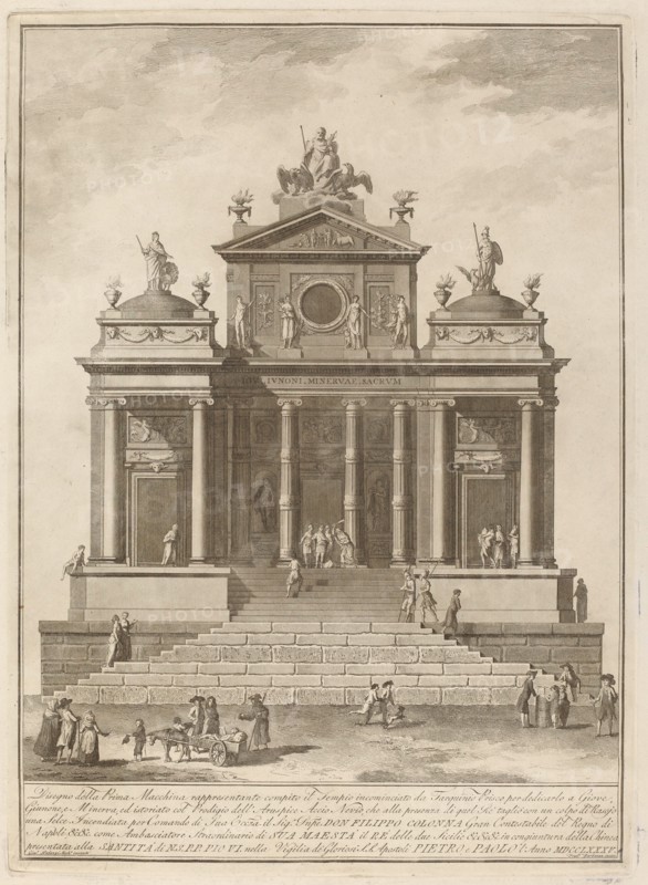 A Temple Dedicated to Jupiter, Juno, and Minerva, for the "Chinea" Festival, 1785.