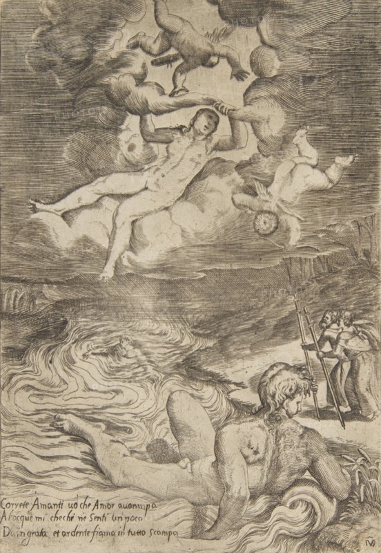 Venus tumbling with putti in the clouds, from 'The Loves of the Gods', ca. 1531-76.