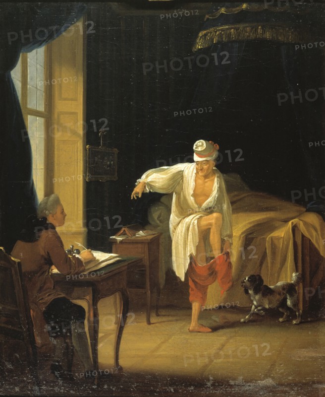 Voltaire getting up in Ferney, ca 1772. Found in the collection of Musée Carnavalet, Paris.