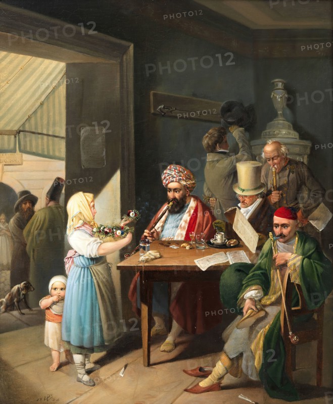 Greeks and Turks in a Viennese coffee house, 1824. Creator: Weller, Theodor Leopold (1802-1880).