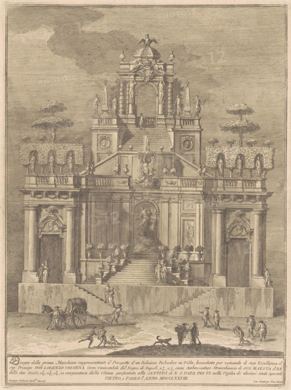 The Prima Macchina for the Chinea of 1778: A Countryside Belevedere with Hercules..., 1778. Creator: Giuseppe Vasi.