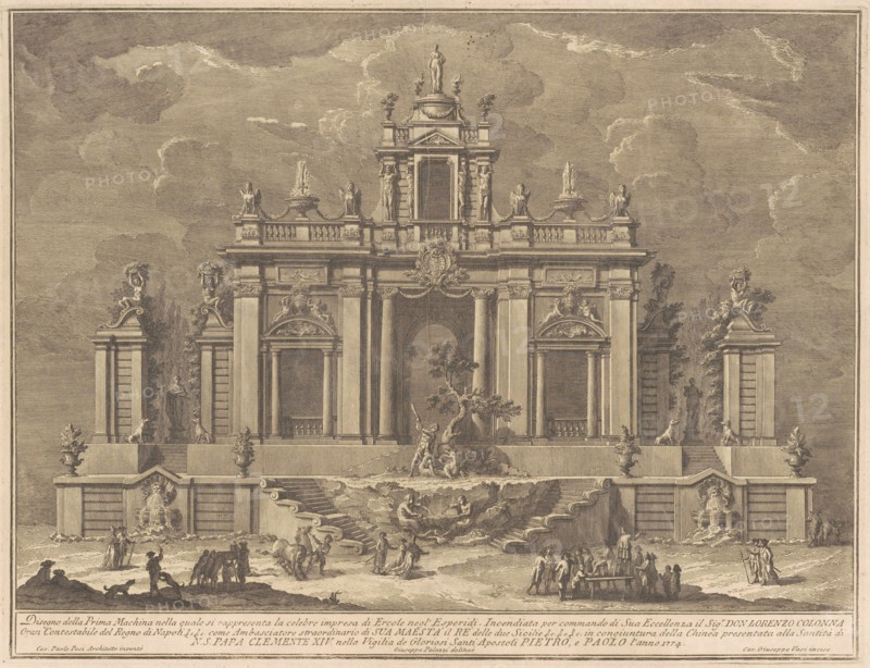 The Prima Macchina for the Chinea of 1774: Hercules and the Dragon in the Garden..., 1774. Creator: Giuseppe Vasi.