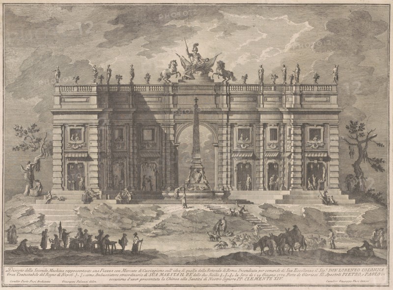 The Seconda Macchina for the Chinea of 1772: A Square with a Game Market..., 1772. Creator: Giuseppe Vasi.