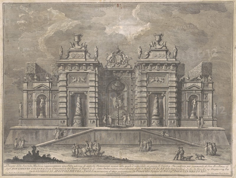 The Seconda Macchina for the Chinea of 1774: A Villa with Ancient Monuments and a..., 1774. Creator: Giuseppe Vasi.