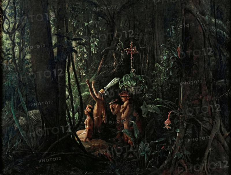 Amazonian Indians Worshiping the Sun God, ca 1860. Creator: Biard, François-August (1798-1882).