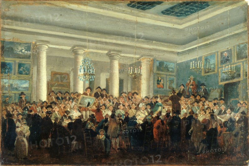 Vente publique de tableaux (Public sale of paintings), c. 1785. Creator: Demachy, Pierre-Antoine (1723-1807).