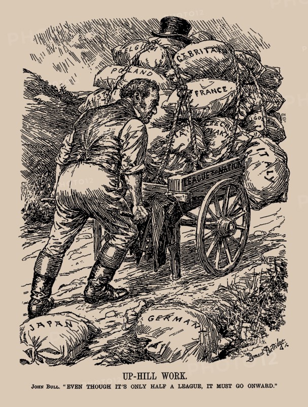 Up-Hill Work. John Bull. "Even though it's only half a league, it must go onward", 1935. Creator: Partridge, Sir Bernard (1861-1945).