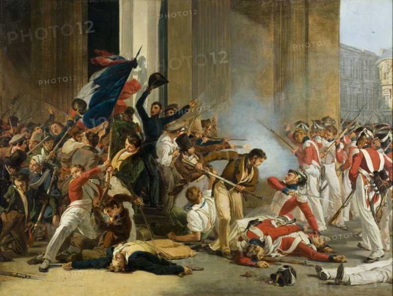 Taking the Louvre, July 29, 1830. Massacre of the Swiss Guards, c. 1832. Creator: Bézard, Jean Louis (1799-1881).