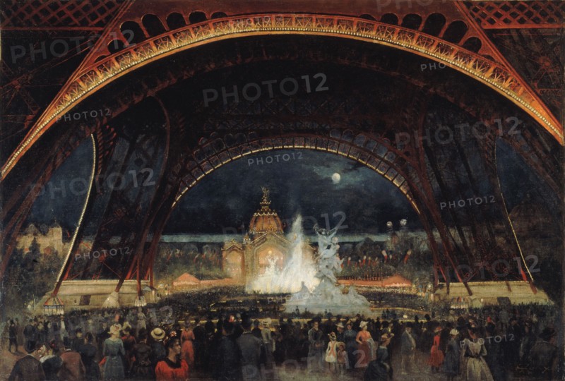 Fête de nuit à l'Exposition universelle de 1889, sous la tour Eiffel, c. 1889. Creator: Roux, George (1853-1929).