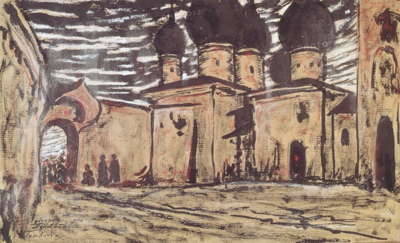Stage design for the opera The Pskov Maiden by N. Rimsky-Korsakov, ca 1901. Creator: Golovin, Alexander Yakovlevich (1863-1930).