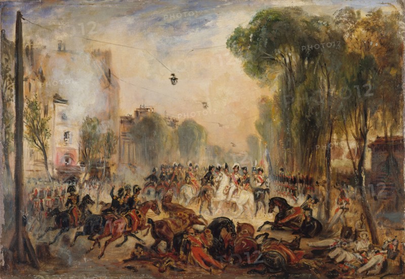 Assassination attempt by Joseph Fieschi on King Louis Philippe I of France on July 28, 1835. Creator: Lépaulle, François-Gabriel (1804-1886).