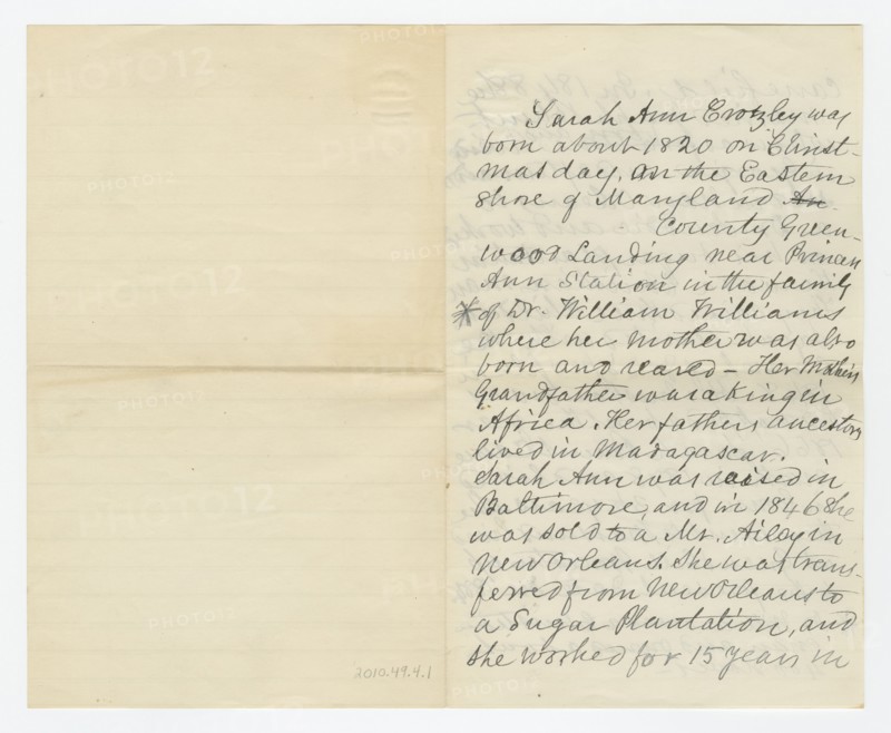 Biography of Sarah Ann Blunt Crozley, December 1884. Creator: Unknown.