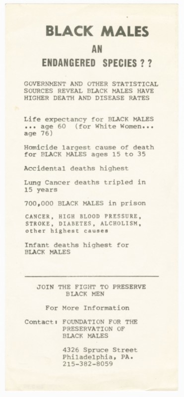 Flyer for June 24, 1978 conference "African American Males Endangered Species", 1978. Creator: Unknown.