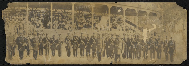 Albumen print of African American Odd Fellows in front of a grandstand, 1890-1930. Creator: Unknown.