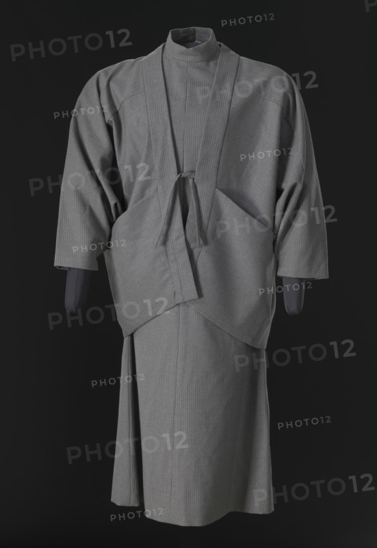 Grey pinstriped dress and jacket designed by Arthur McGee, mid 20th-late 20th century. Creator: Arthur McGee.