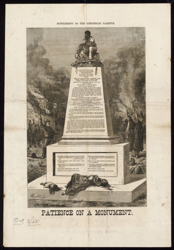 'Patience on a Monument', October 8, 1868. Creator: Thomas Nast.