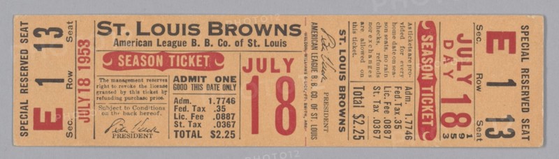 Season ticket for the St. Louis Browns baseball team, 1953. Creator: Unknown.