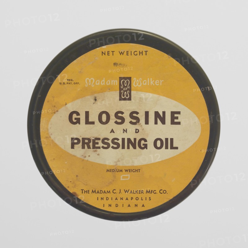 Tin for Madame Walker Glossine and Pressing Oil, 1940s - 1960s. Creator: Unknown.