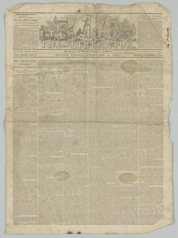 The Liberator, Vol. XXIII, No. 7, February 18, 1853. Creator: Unknown.