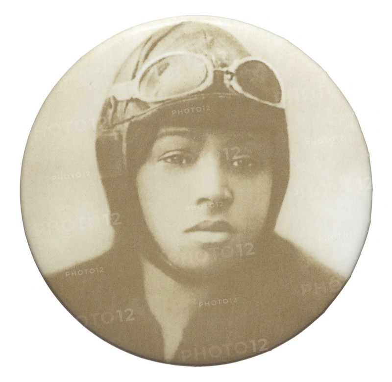 Pinback button featuring a portrait of Bessie Coleman, mid to late 20th century. Creator: Unknown.