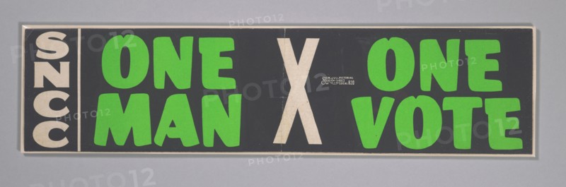 Bumper sticker with the slogan One Man, One Vote, 1962 - 1965. Creator: Unknown.