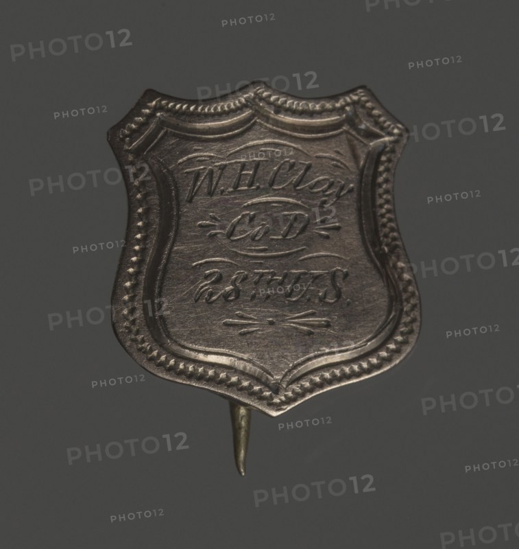Shield-shaped identification pin for William H. Clay, 1864-65. Creator: Unknown.