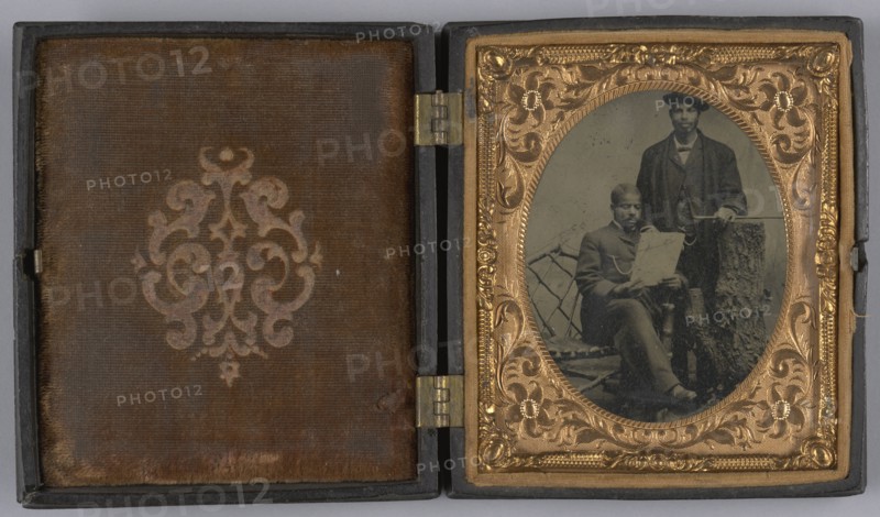 Tintype of two men wearing suits, 1855-1860s. Creator: Unknown.