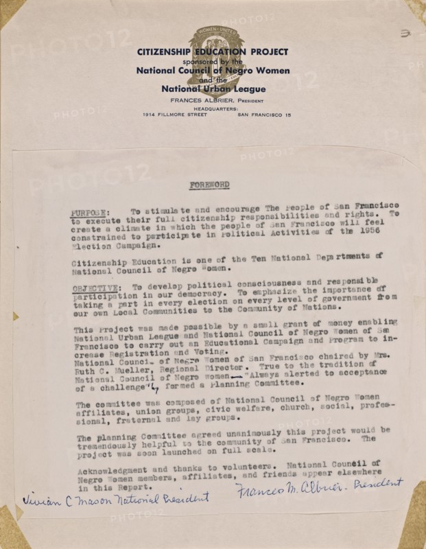 Document stating the purpose and objectives of the Citizenship Education Project, 1956-1957. Creator: Unknown.
