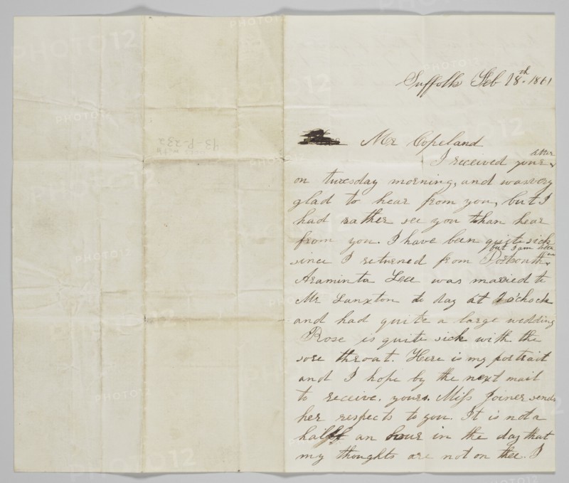 Letter to John Copeland from his wife Ann, February 18, 1861. Creator: Ann Hurst Copeland.