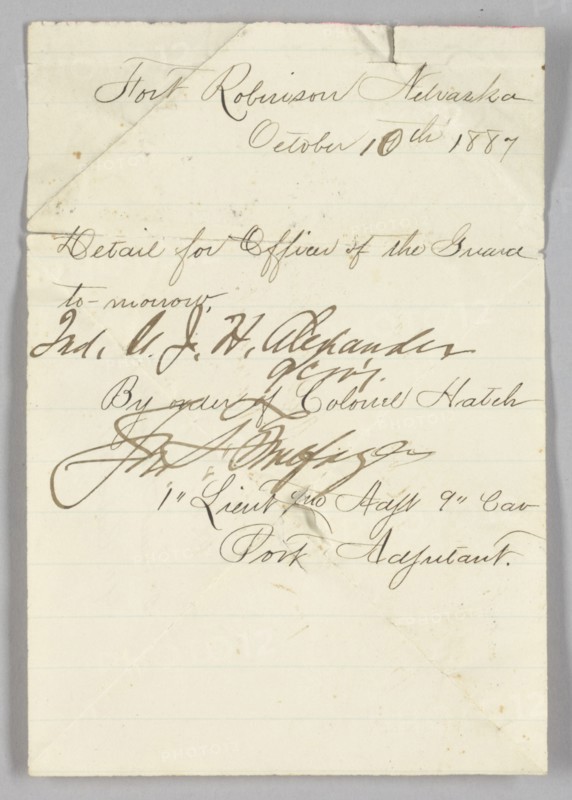Officer of the Guard order issued to John H. Alexander, October 10, 1887. Creator: Unknown.