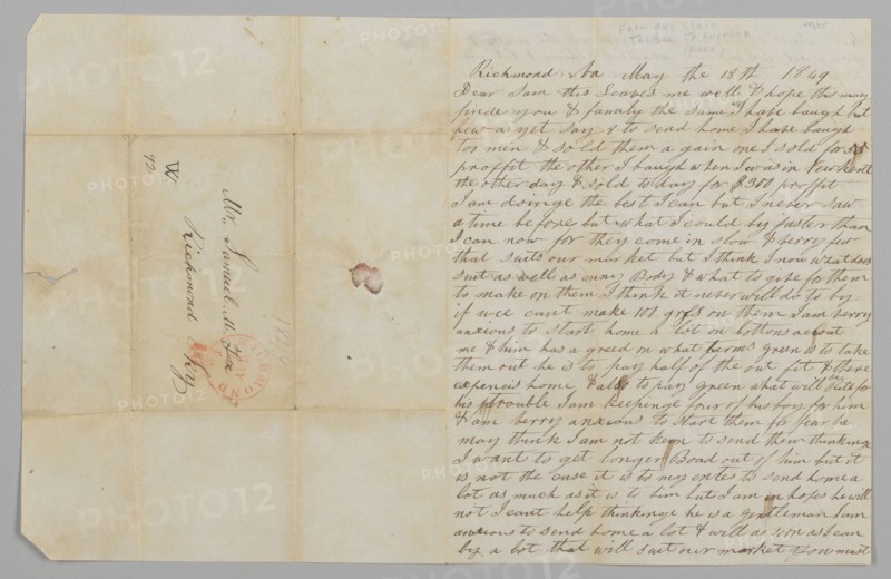 Letter to Samuel Fox from Giles Saunders regarding the slave trade, May 18, 1849. Creator: Giles Saunders.