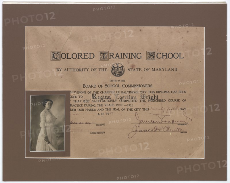 Diploma issued to Regina Egertion Wright by the Colored Training School, June 25, 1918. Creator: Unknown.