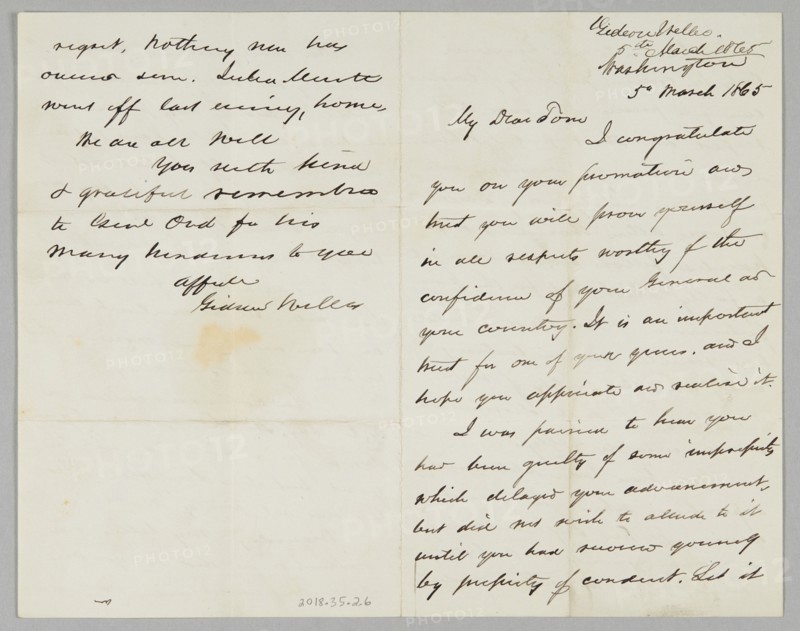 Letter from Secretary Gideon Welles to his son Thomas, March 5, 1865. Creator: Gideon Welles.