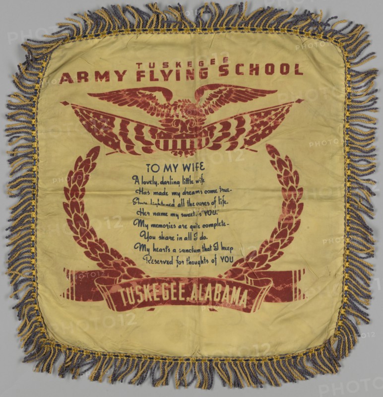 Pillow sham with Tuskegee Flying School poem, 1941-1946. Creator: Unknown.