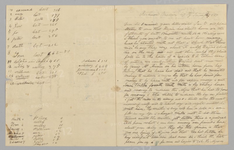 Letter to Giles Saunders from Samuel Fox regarding the slave trade, January 14, 1847. Creator: Samuel M. Fox.