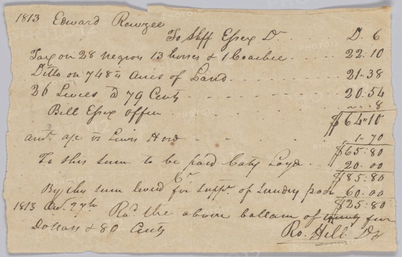 Record of taxable property, including enslaved persons, owned by Edward Rouzee, October 27, 1813. Creator: Unknown.
