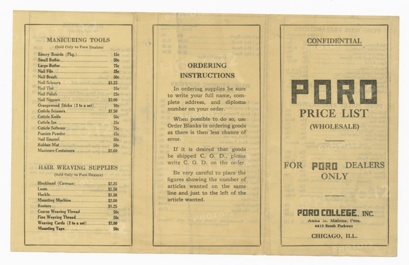 Price list for dealers of Poro products, 1915-1953    . Creator: Unknown.