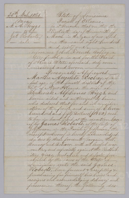 Deed of sale for an enslaved man named John, March 30, 1861. Creator: John French Coffey.