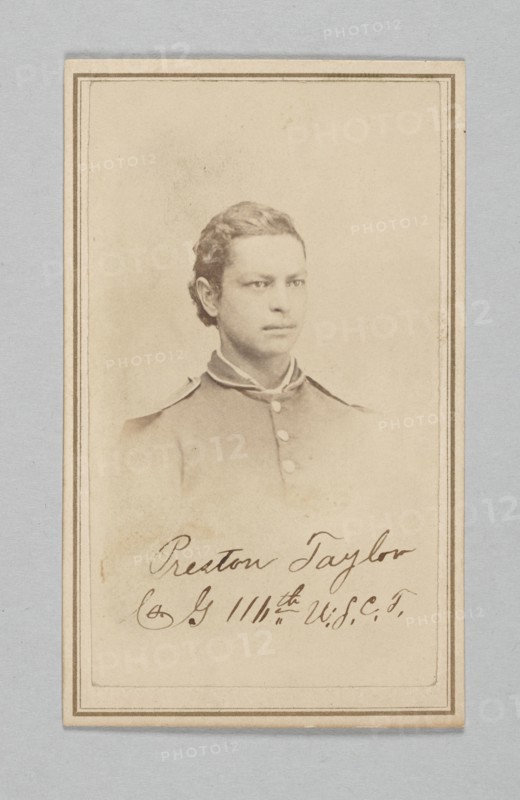 Carte-de-visite of Preston Taylor as a drummer with the 116th USCT, ca. 1866. Creator: Louis Isaac Prince.