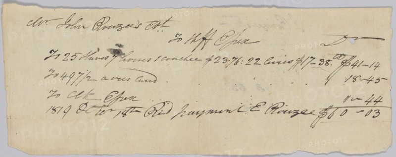 Record of taxes on property, including enslaved persons, owned by John Rouzee, October 18, 1819. Creator: Unknown.