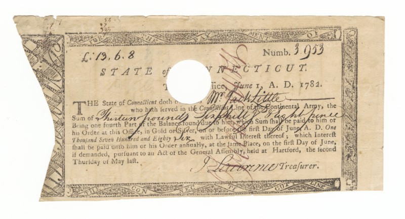 Receipt for payment to Jack Little for his service in the Continental Army, 1782. Creator: Unknown.