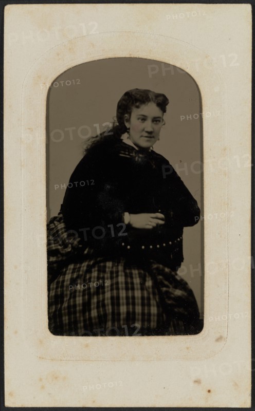 Tintype portrait of Mrs. Annie Cox, ca. 1865. Creator: Hall's Tintype & Ferrotype Gallery.