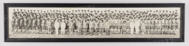 Framed panoramic photograph of M Company, 365th Infantry, 183d Brigade, 1917-1919. Creator: Unknown.