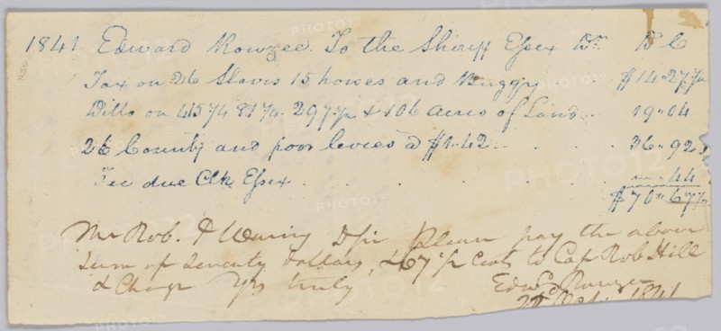 Record of taxable property, included enslaved persons, owned by Edward Rouzee, October 22, 1841. Creator: Unknown.
