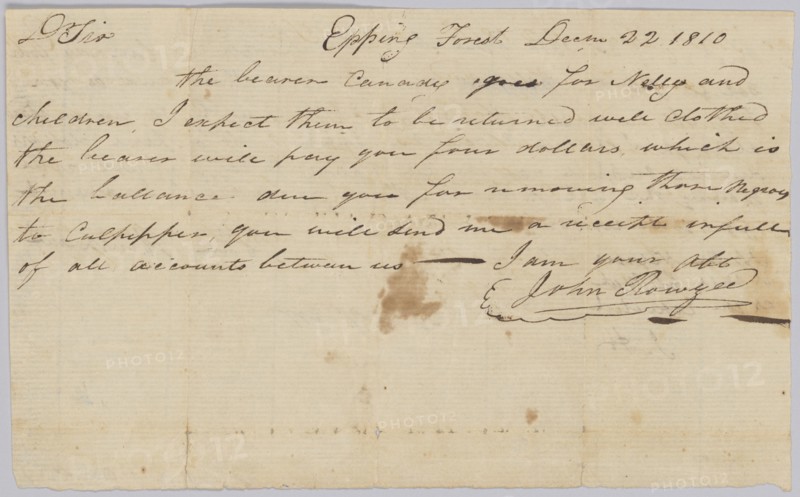 Agreement regarding hiring of enslaved woman Nelly and her children, December 22, 1810. Creator: Unknown.