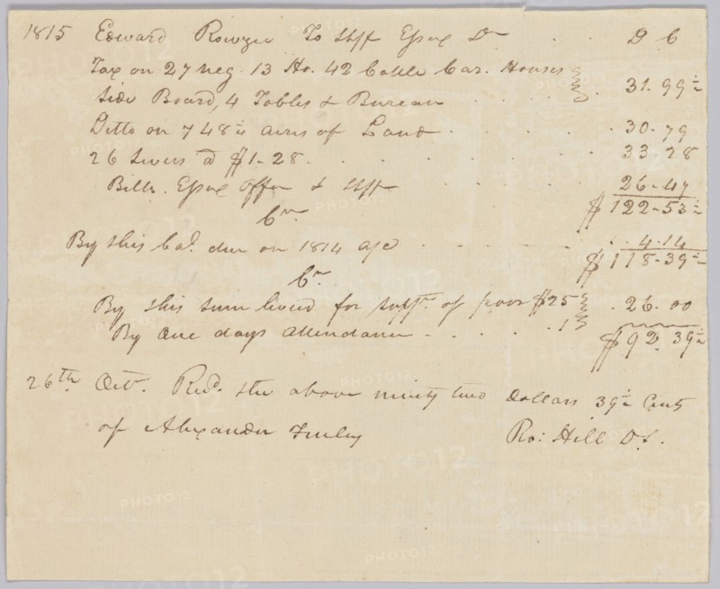 Account of taxable property, including enslaved persons, owned by Edward Rouzee, October 26, 1815. Creator: Unknown.