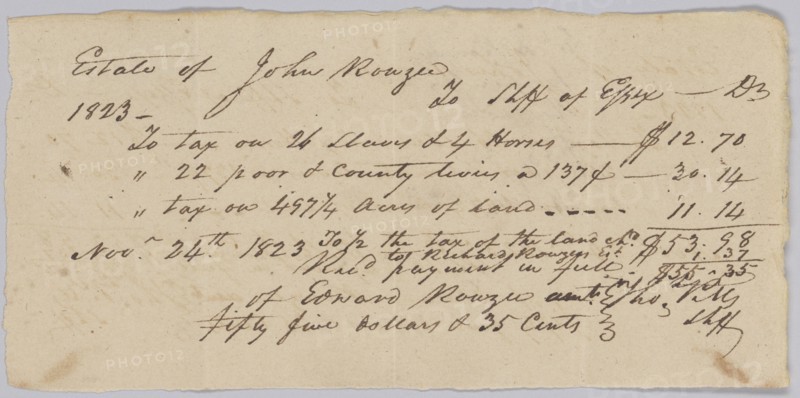Record of taxes on property, including enslaved persons, owned by John Rouzee, November 24, 1823. Creator: Unknown.