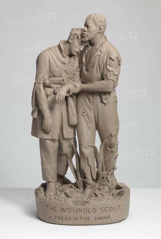 The Wounded Scout. A Friend In The Swamp., 1864. Creator: John Rogers.