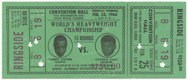 Ticket for World Heavyweight Championship fight of Sonny Liston vs. Cassius Clay, Feburary 25, 1964. Creator: Unknown.