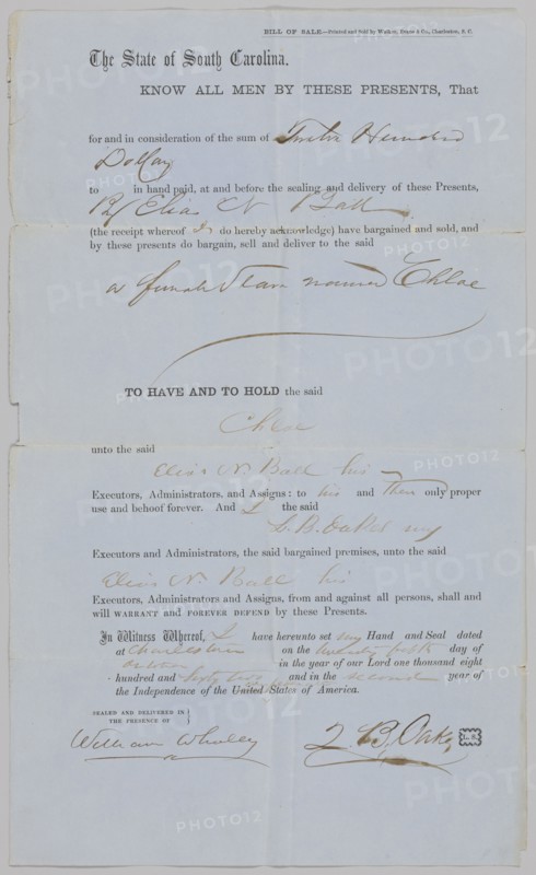 Bill of Sale for Chloe from Z. B. Oakes to Elias N. Ball, October 25, 1862. Creator: Walker, Evans & Co.